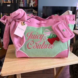 Juicy Couture Pink & Mint Green Strawberry Embroidered Tote